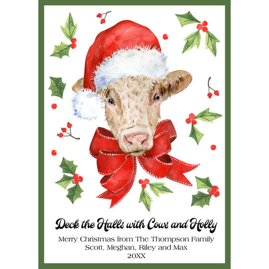 Deck the Halls with Cows Flat Holiday Cards